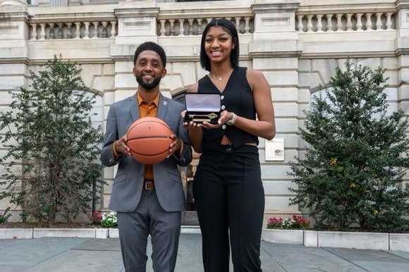 Mayor Brandon M. Scott with Angel Reese