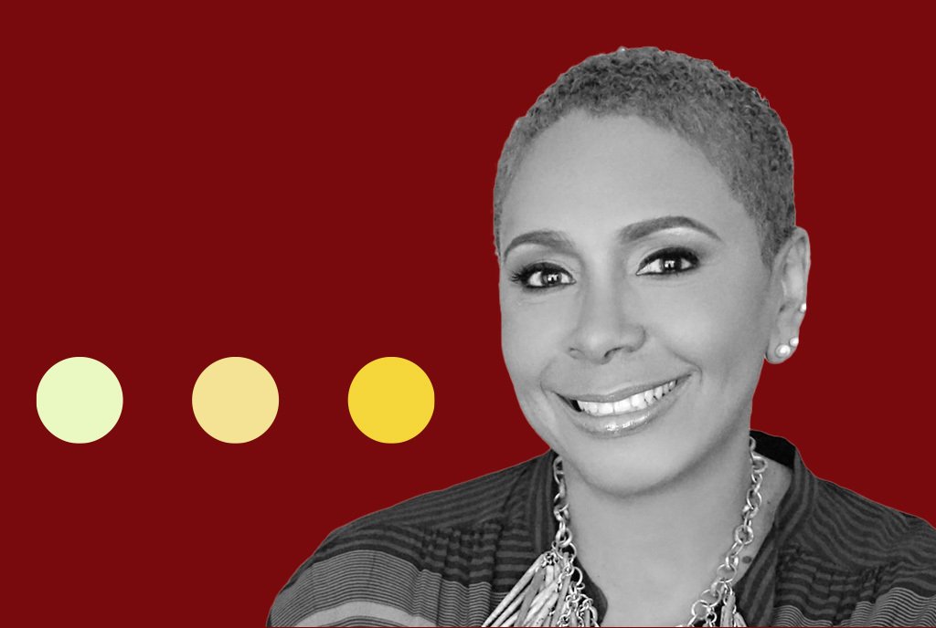 A black and white image of philanthropist Janiece Evans-Page against an NPQ background.