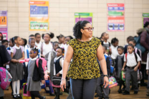 Mallorie Bocachica '10 in a classroom.