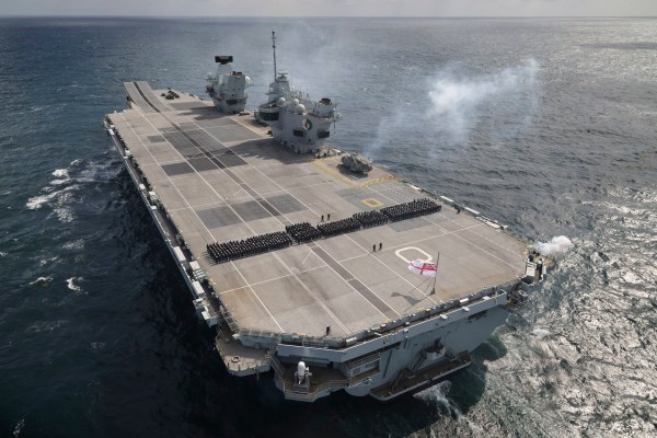 Ministry of Defence handout aerial view of the 96 gun salute taken from a Merlin Mk2 helicopter of 820 Naval Air Squadron embarked on board HMS Queen Elizabeth to mark the death of Queen Elizabeth II. Issue date: Friday September 9, 2022. PA Photo. See PA story DEATH Queen. Photo credit should read: LPhot Belinda Alker/PA Wire NOTE TO EDITORS: This handout photo may only be used in for editorial reporting purposes for the contemporaneous illustration of events, things or the people in the image or facts mentioned in the caption. Reuse of the picture may require further permission from the copyright holder.