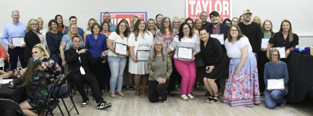 A large group of individuals and organizations recognized for their efforts in the prevention, treatment and recovery of substance use disorders at UNITE Bell County’s Celebration of Community Heroes Monday at the Crater City Hub.