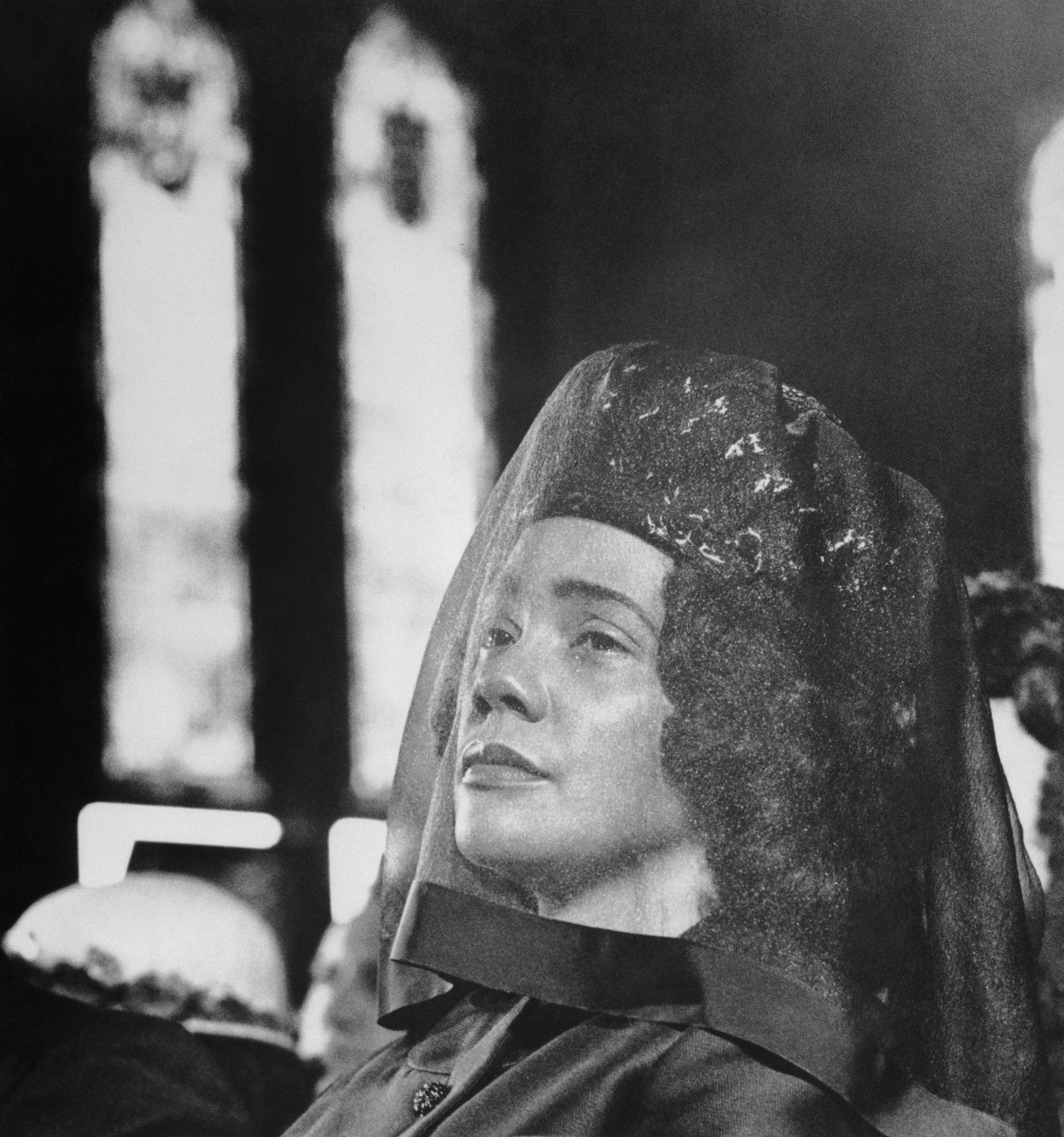 Coretta Scott King Sitting Solemnly at Funeral