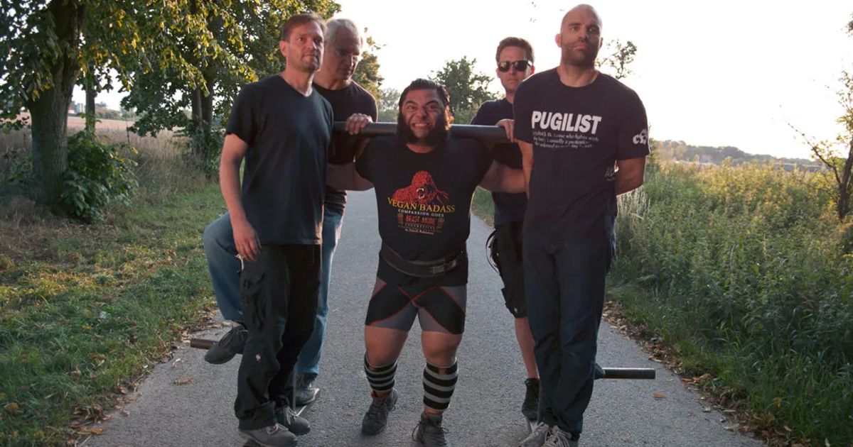 Vegans unite on a road in The Game Changers