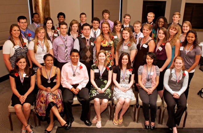 Young Americans Courtney McGill, (front row from left) Katrina Granberry, Luis Morales, Lauren Delaney, Katherine Cicolello, Patricia Lee, Mary Lyvers, Audra Lundquist (second row from left), Amy Hicks, Evan Jarzynski, Max Fortuno Madrid, Brecken Swanberg, Kayla Witcik, Megan Gendron, Katrina Granberry, Caitlin Monigold, Mahalia Kahsay, Dayne Rogers (third row from left), Grace Bodey, Katherine Kleinmaier, Andrew Conner, Andrea Behling, Blake Fewell, Kayana Marks, Erin Brannick, Michael Woods, (back row from left) Zahed Haseeb, Colin Stalter, A.J. Green, Benjamin Logli, Ethan Baisden and Zachary Buchanan Saturday, May 1, 2010, during the Rockford Register Star's Young Americans Banquet at Franchesco's in Rockford.