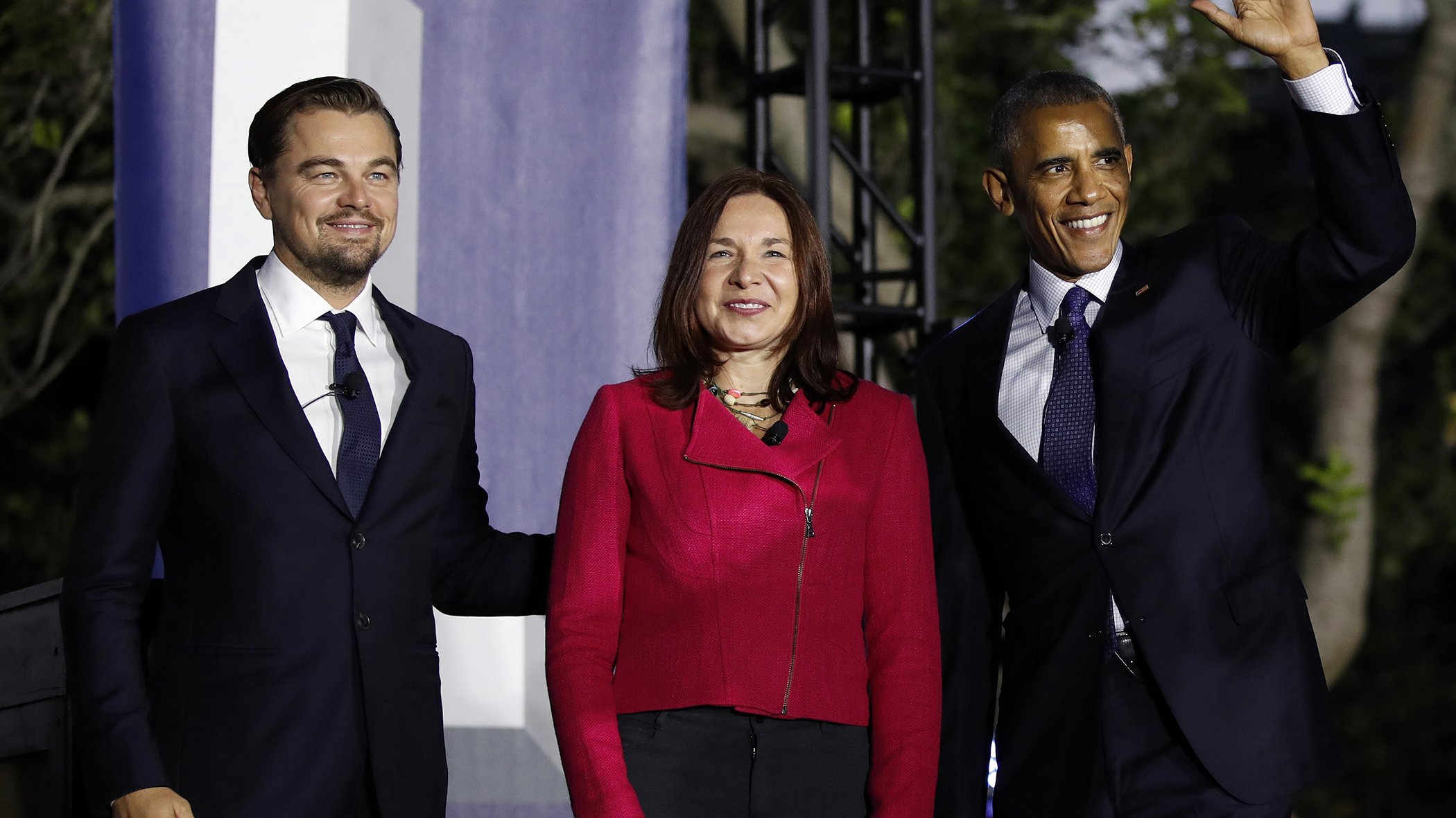 Dr. Katharine Hayhoe arrives at the White House with President Barack Obama and actor Leonardo DiCaprio to talk about climate change as part of an event in Washington, DC, on Oct. 3, 2016.