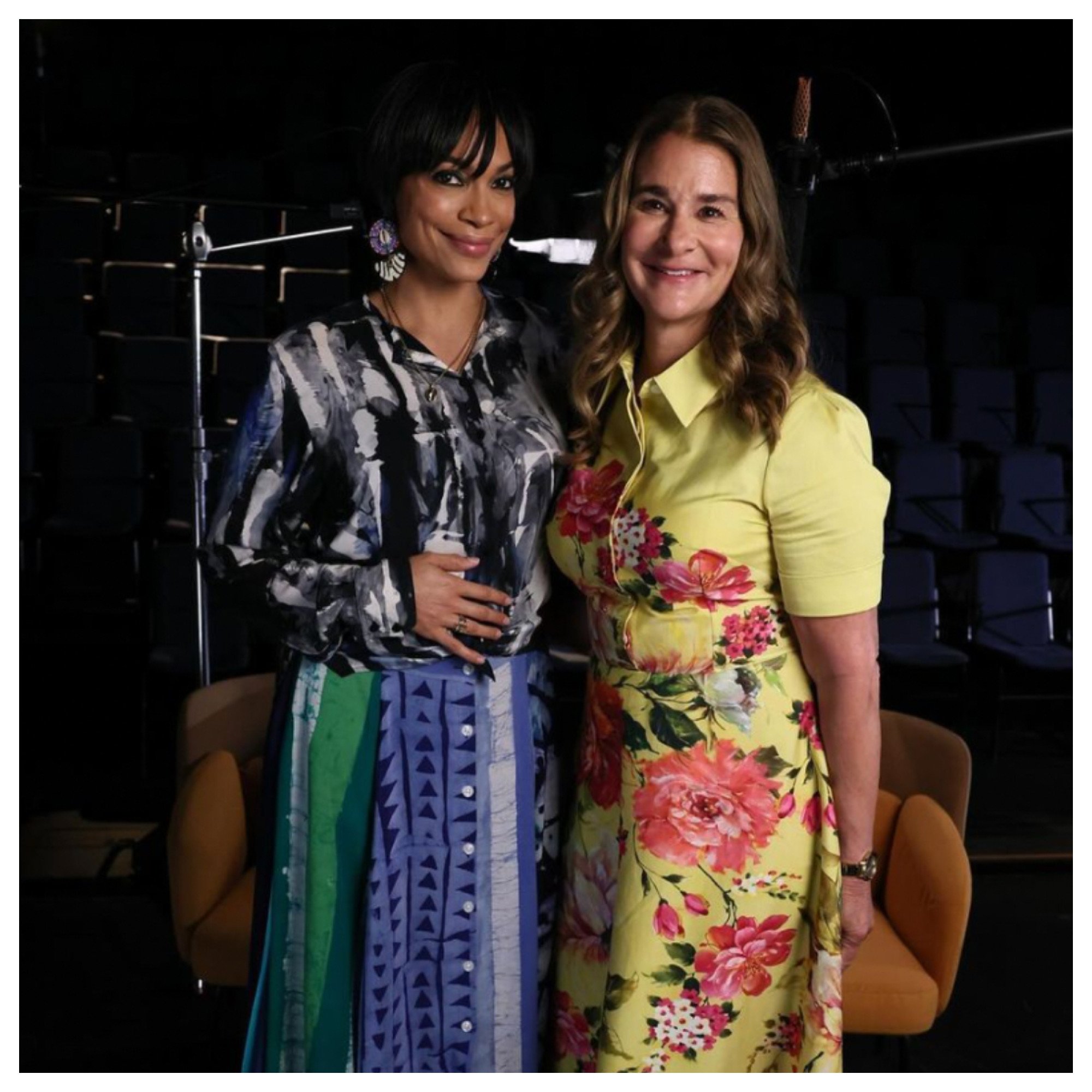 Melinda French Gates and actress Rosario Dawson discussing solutions for female entrepreneurs to access capital at a World Bank and IMF event in April. Photo: @melindafrenchgates