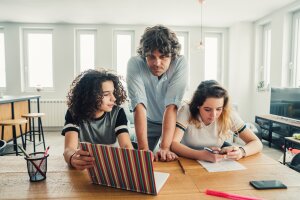 Family doing homework together