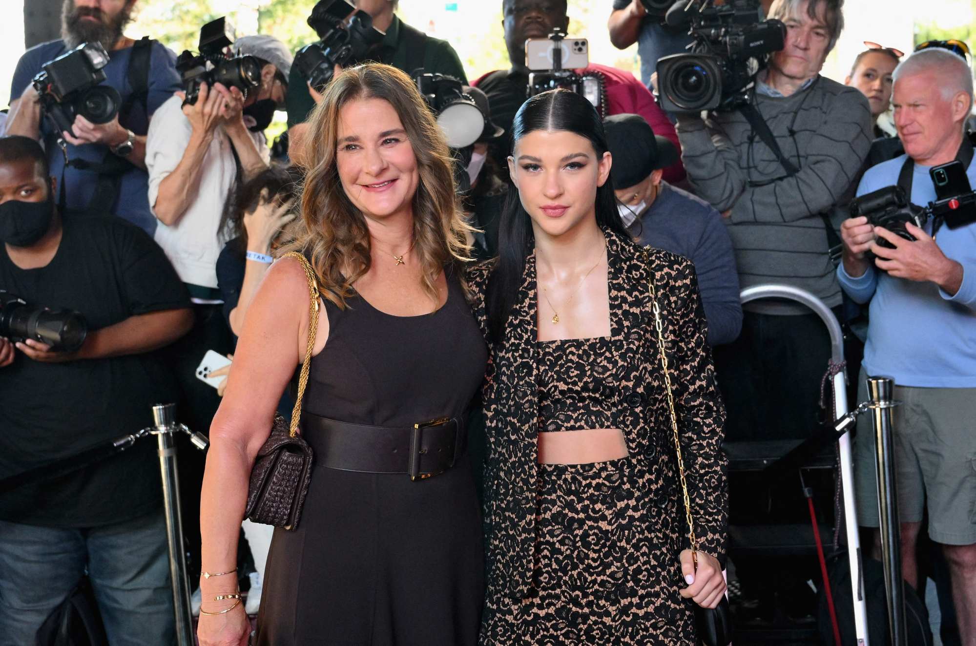 Melinda French Gates and Phoebe Gates attend the Michael Kors runway show during New York Fashion week in New York, in September 2022. Photo: AFP