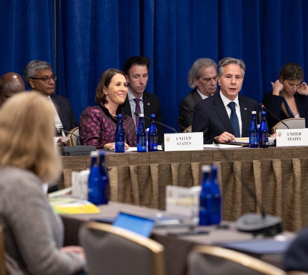 Secretary of State Antony Blinken and Senior Coordinator for Atlantic Cooperation Jessye Lapenn at the launch of the Partnership for Atlantic Cooperation in New York, September 2023.