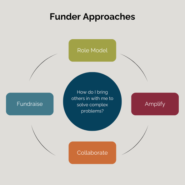Chart showing four common approaches to amplifying a funder's approach; explained in detail in article