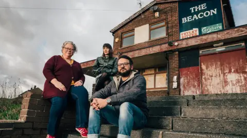 Tom Woollard Left-right: Playwright Lisa Holdsworth, author Adelle Stripe and director Kash Arshad outside Andrea Dunbar's local pub