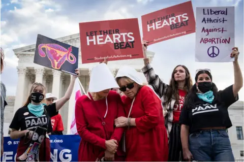 Getty Images Protesters on both sides held rallies outside the court on Monday