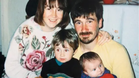 BBC Annie Kissack, Phil Gawne and children Ewan Gawne and Kitty Gawne