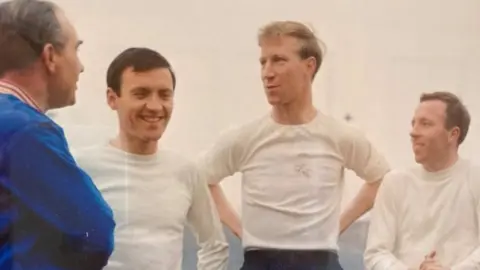 Barry Bridges Picture of Barry Bridges (second left) with Sir Alf Ramsey, Jack Charlton and Nobby Stiles during an England training session.