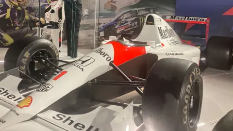 Tom Percival/BBC Ayrton Senna's world champ winning 1991 McLaren - white car with orange and Marlboro writing on it