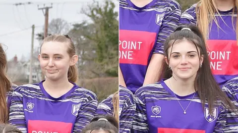 Amie Dembicki Milly and Alyssa in football kit
