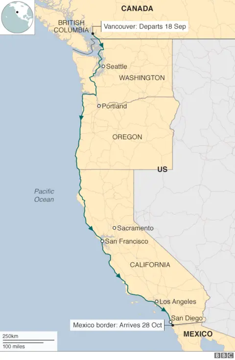 Map showing route