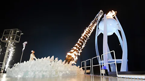 Getty Images Figure skater Yuna Kim, who’s one of the most popular athletes in South Korean history, lit the cauldron to kick off the Winter Olympics in Pyeongchang (Credit: Getty Images)