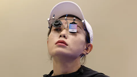 Getty Images Kim Yeji preparing for the Women's 10m Air Pistol Final at the 2024 Paris Olympics (Credit: Getty Images)