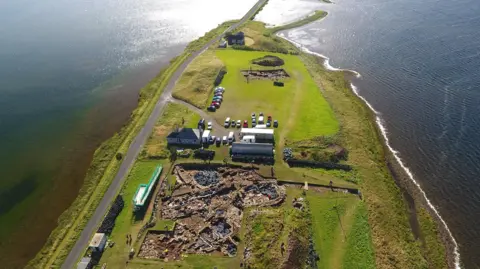 Scott Pike An aerial view of the Ness of Brodgar showing the dig area