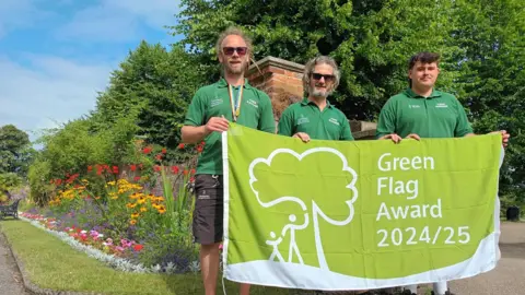 Colchester City Council Castle Park Park Rangers Tim, Simon and Freddie with Green Flag award