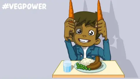 Ifour Ad of cartoon boy holding carrots to his head