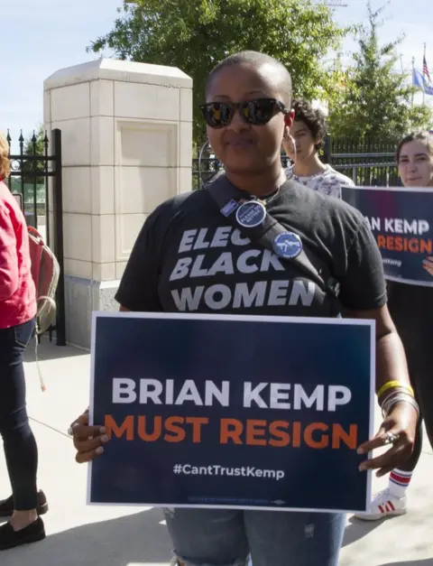 A protester outside the Georgia State Capitol