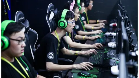 Getty Images Students from T-DT Innovation Lab of Northeastern University compete against Jiaolong of Shanghai Jiao Tong University during 2019 RoboMaster Robotics Competition Final Tournament champion match at Bao'an Stadium on August 11, 2019 in Shenzhen, Guangdong Province of China