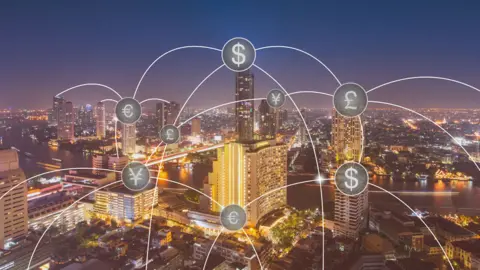 Getty Images Graphic suggesting the transfer of financial information