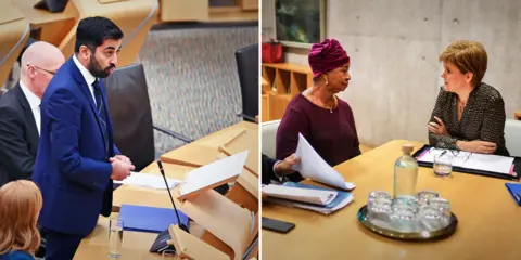Getty Images Scottish Justice Secretary Humza Yousaf announces a public inquiry into Sheku Bayoh's case - and Aminata Bayoh, Sheku's mother, meets First Minister Nicola Sturgeon, 12 November 2019