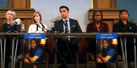 PA Media Lawyer Aamer Anwar leads a news conference with Sheku Bayoh's loved ones, 14 May 2015