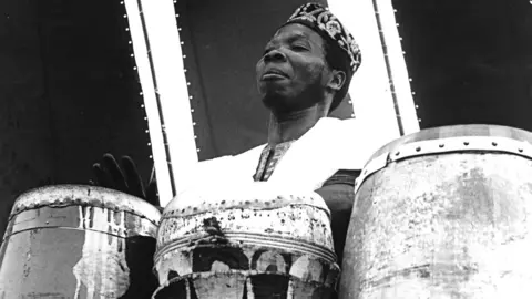 Getty Images Babatunde Olatunji playing drums - circa 1960