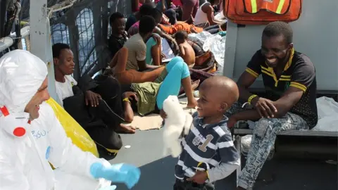 Irish Defence Forces Migrants on Irish Naval ship