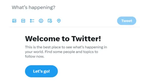 Twitter The "Welcome to Twitter" message shown to users