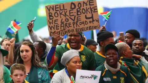 Reuters Rugby Union - Rugby World Cup 2023 - South Africa return home after winning the Rugby World Cup - O.R. Tambo Airport, Johannesburg, South Africa - October 31, 2023