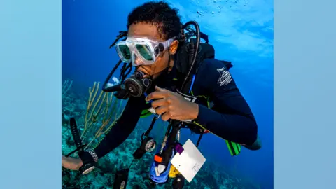 Patricia Guardiola Reginald Beckford during a dive