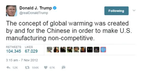 Twitter Donald Trump tweet on climate change