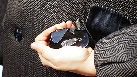 The F-21 buttonhole camera - as used by the Soviet Union, Europe, and North America in the early 1970s (International Spy Museum)
