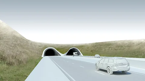 Highways England An artist’s rendering of one proposed entrance/exit into the tunnel, which is within the world heritage site (Credit: Highways England)