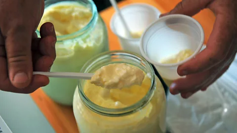 NIKOLAY DOYCHINOV/Getty Images Yoghurt makers offer their products in guesthouses and restaurants in villages across Bulgaria (Credit: NIKOLAY DOYCHINOV/Getty Images)
