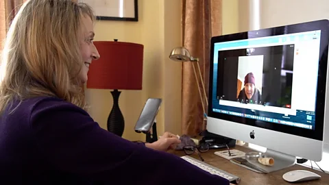 Kathy Seckler and her identical twin Lori Pritzl have a loving, if sometimes difficult, relationship after being split up at birth and reuniting again as teenagers (Credit: BBC)