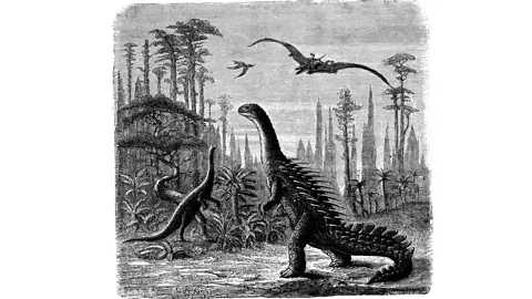 Getty Images It took scientists a long time to work out where Stegosaurus body armour plates should go – at first they were added to the tail (Credit: Getty Images)
