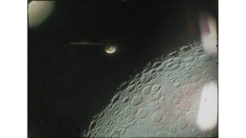 Nasa Original footage of the Apollo 16 expedition features a mystery object next to the moon. It looks alien – but turned out to be a floodlight on the launch vehicle (Credit: Nasa)