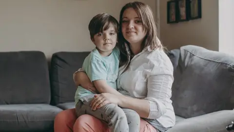 Lily Bungay/BBC Kayleigh Powell, pictured with her son, Finlay,