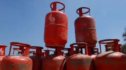 Getty Images Images of Cooking gas cylinders, photographed on March 6, 2017 in Bangalore, India.