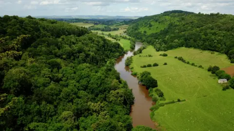 BBC The River Wye, seen from Symonds Yat Rock in Symonds Yat, Herefordshire, near the border with Gloucestershire and Monmouthshire, Wales.