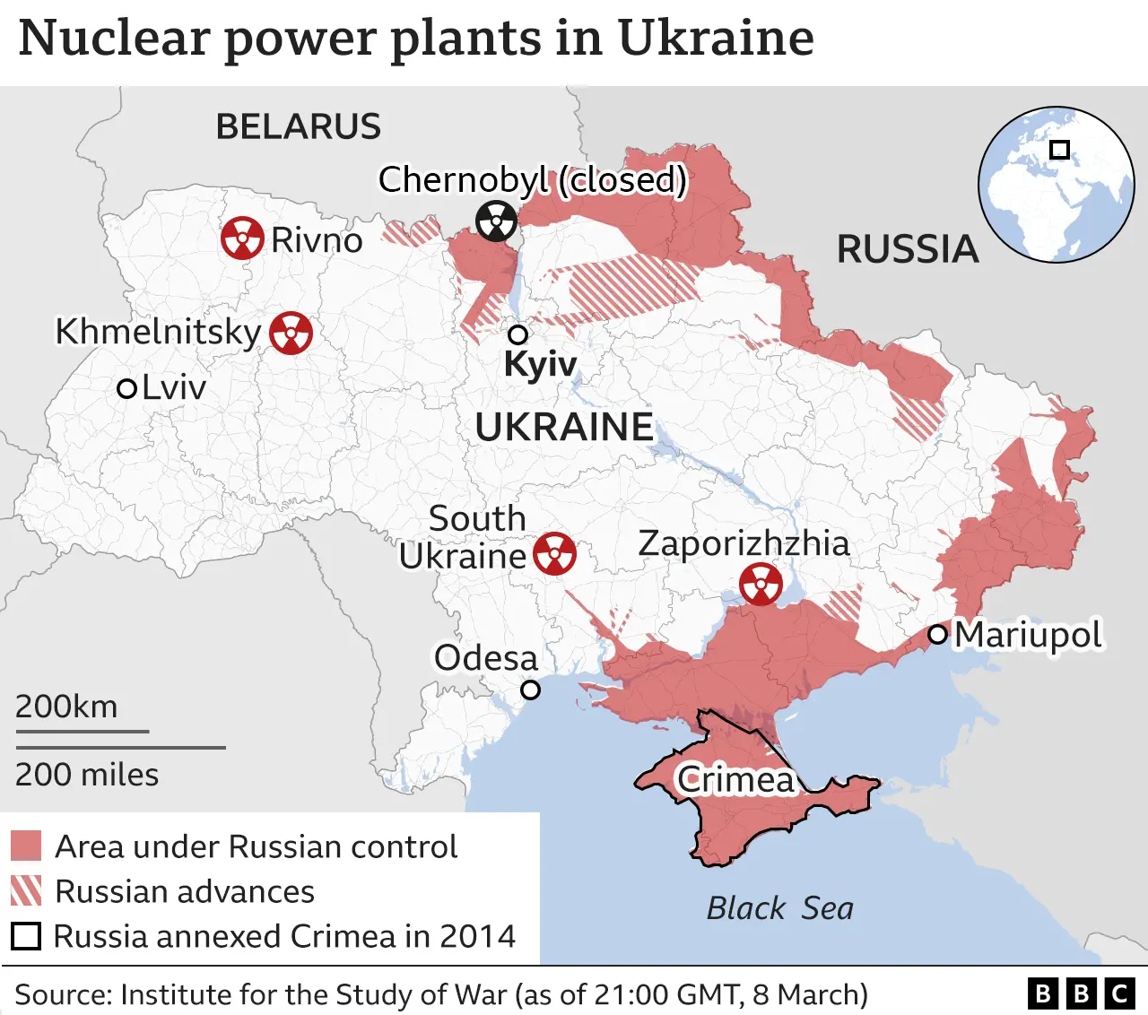 Map of nuclear power plants in Ukraine