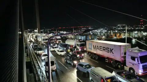 Just Stop Oil Traffic on the QE2 Bridge taken by a Just Stop Oil protester