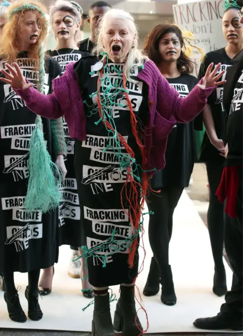PA Media File photo dated 15/02/18 of Dame Vivienne Westwood during the #INEOSVTHEPEOPLE catwalk presentation at the Gran Caffé in London