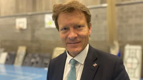 BBC Richard Tice wearing a dark blue suit at the election count in 2024